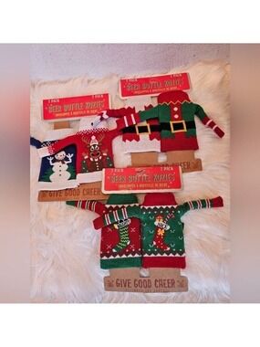 Three Sets of Two Beer Bottle Kozies Assorted Christmas Ugly Sweater Designs NWT